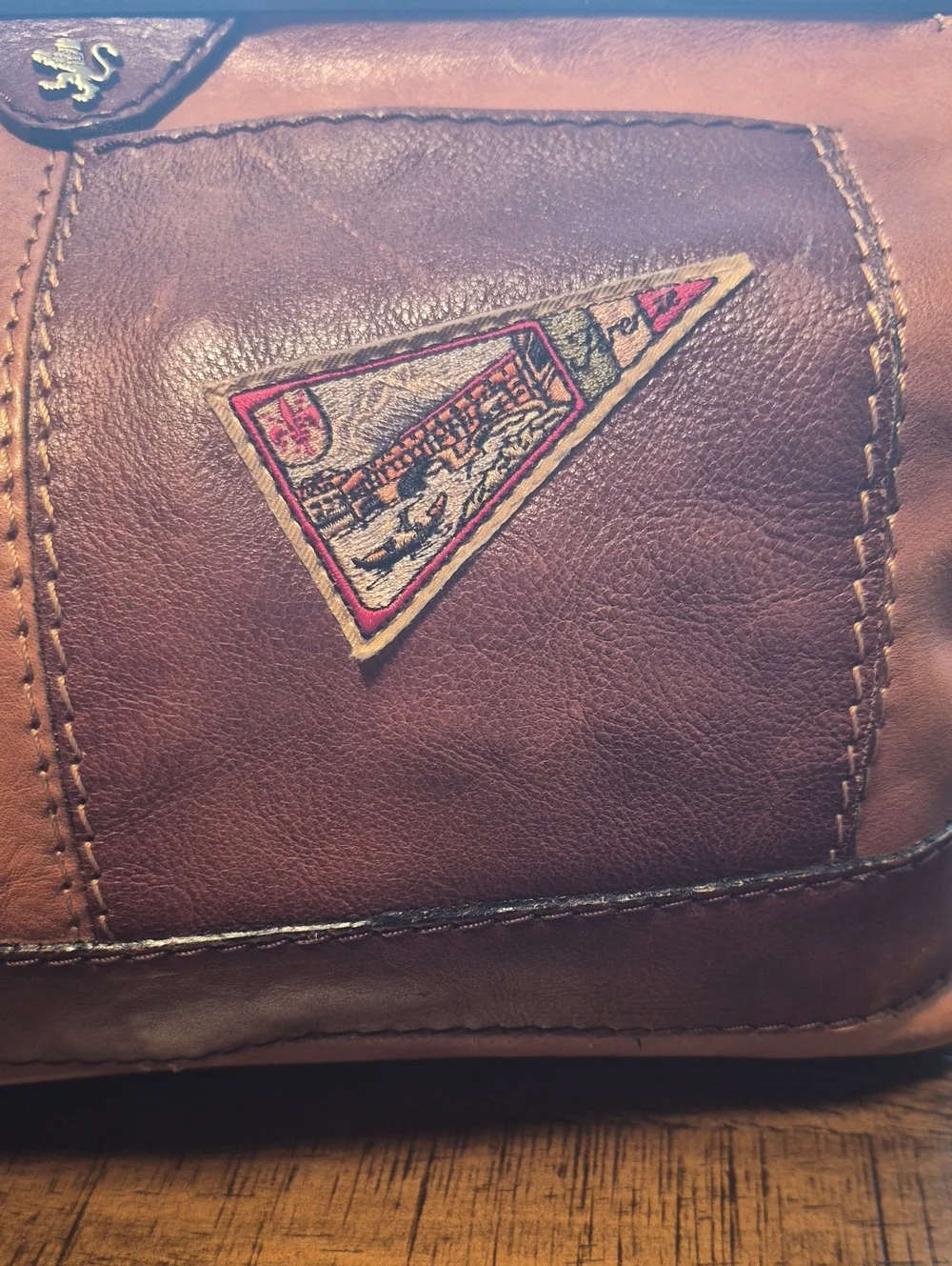 Two-Tone Brown Leather Satchel with Top Handle